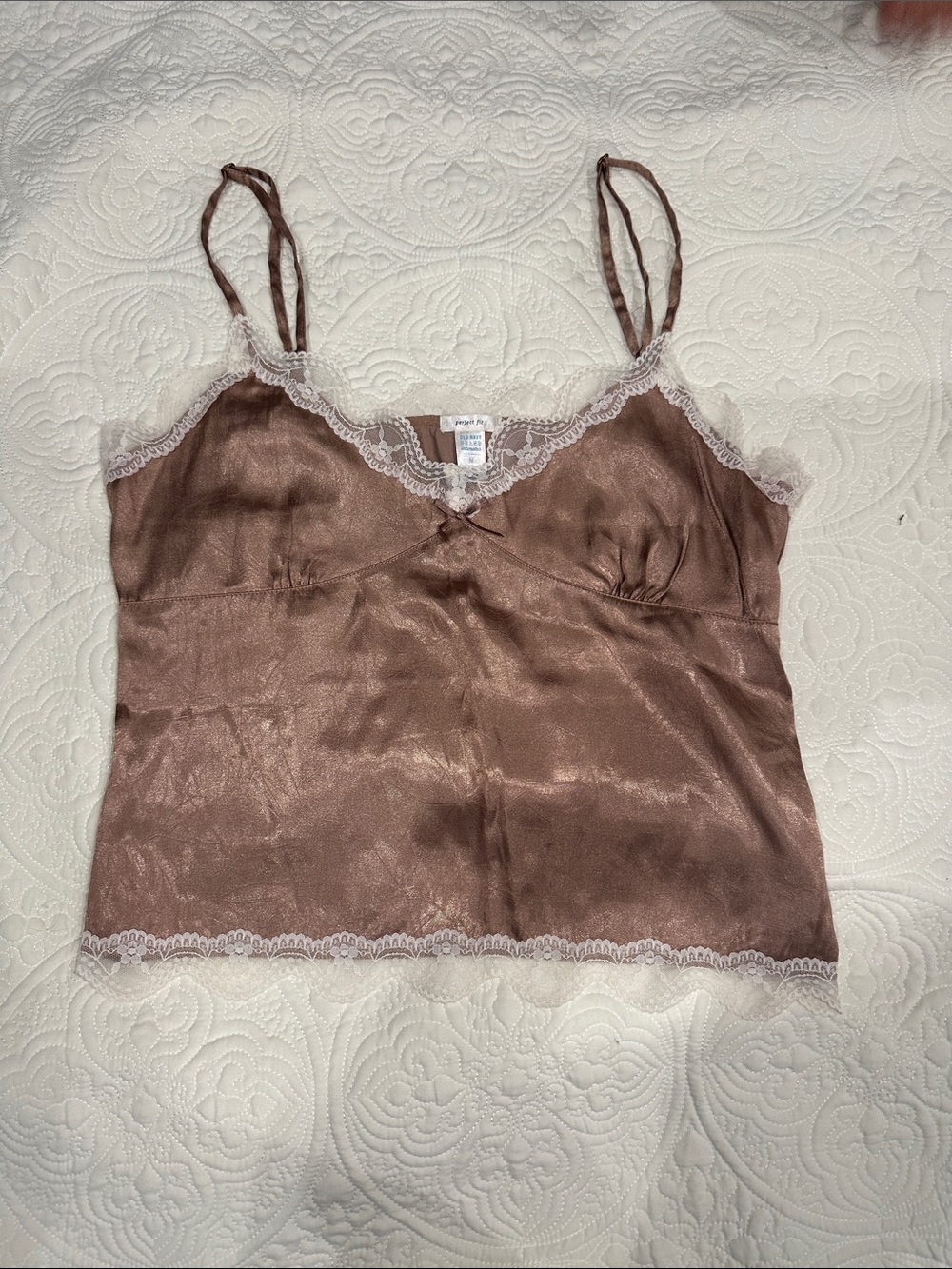Old Navy Brown Satin Lace-Trim Camisole Vintage y2k